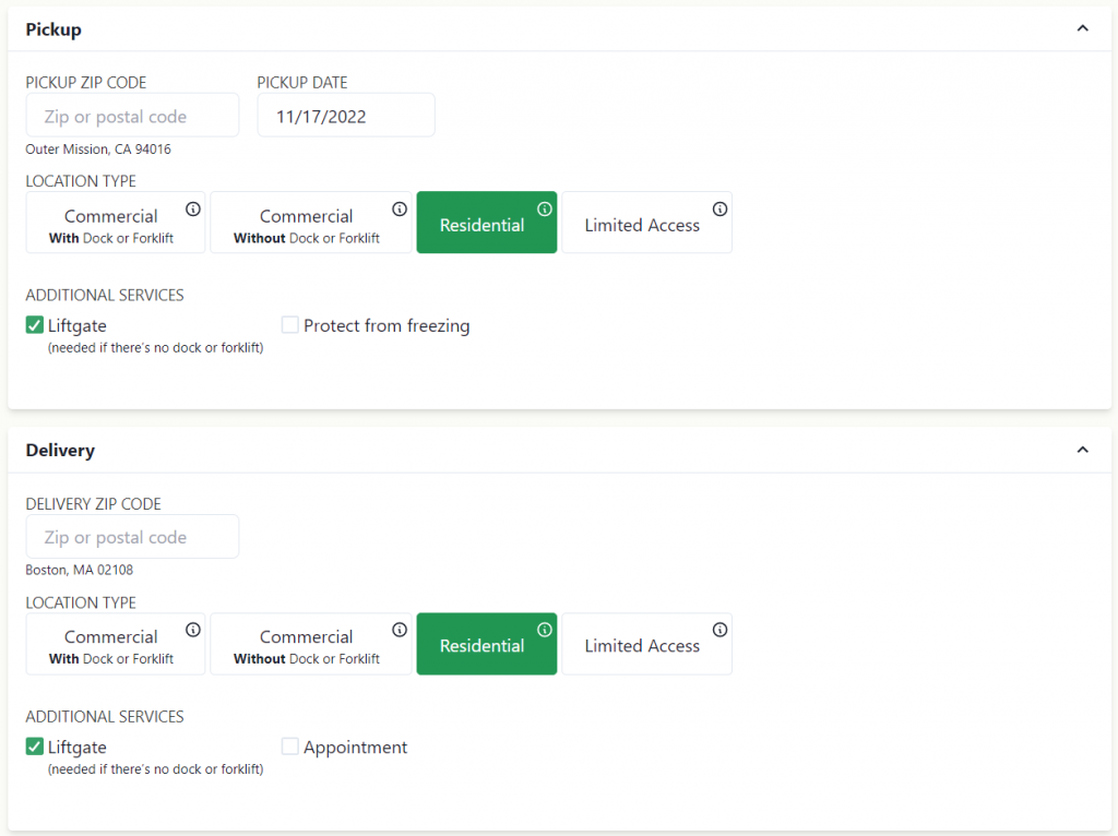 Origin and destination information